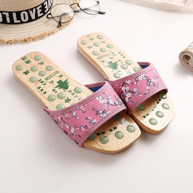 Guisen Comfortable and Cool Flat-Soled Wooden Slippers for Men and Women with Foot Acupoint Massage, Summer Home Non-Slip Wooden Clogs Guisen Comfortable and Cool Flat-Soled Wooden Slippers for Men and Women with Foot Acupoint Massage, Summer Home Non-Slip Wooden Clogs