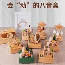 Cute music box wooden mini rotating music box as a creative birthday gift for children girls and boys