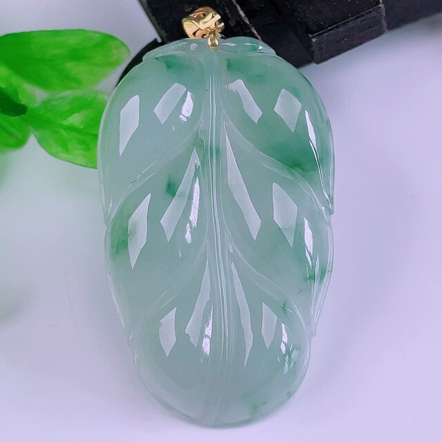 Burmese natural jade genuine 18k gold buckle ice seed floating green flower flashing golden branch jade leaf jade pendant 11.02g