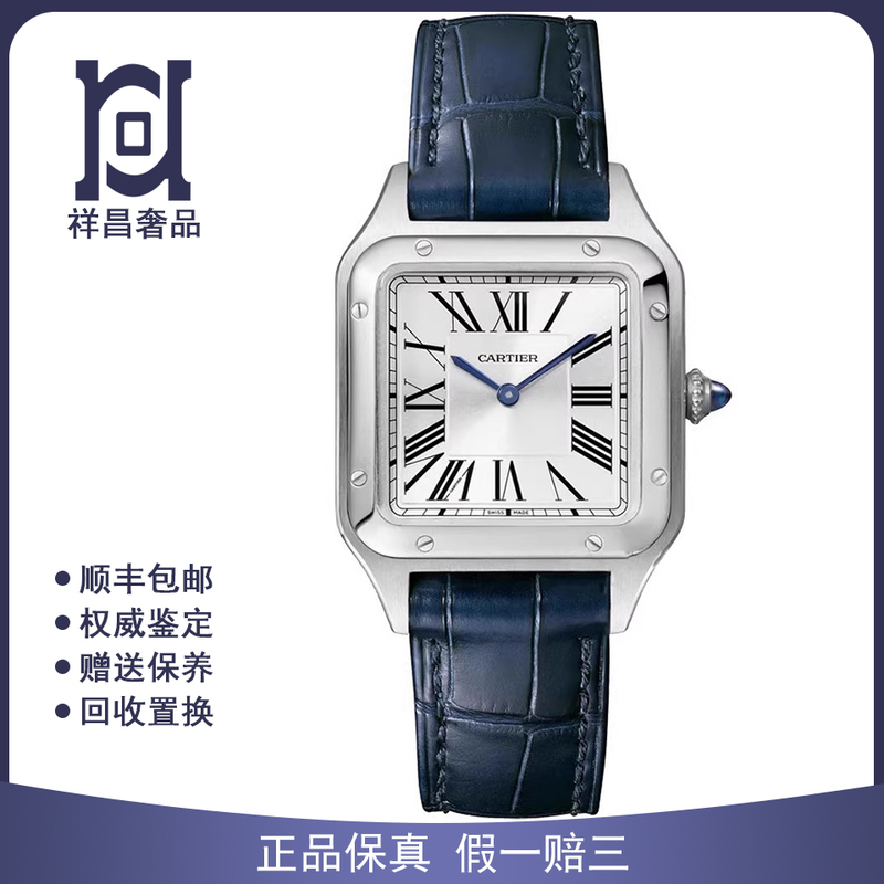Full Set of Cartier Santos Series Small Square Stainless Steel 98% New Quartz Leather Strap Women's Watch Wssa0023