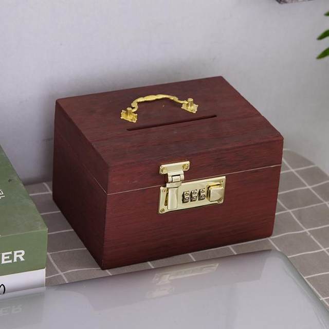 National trend retro wooden piggy bank password lock storage box cash storage box rectangular desktop jewelry tea storage box