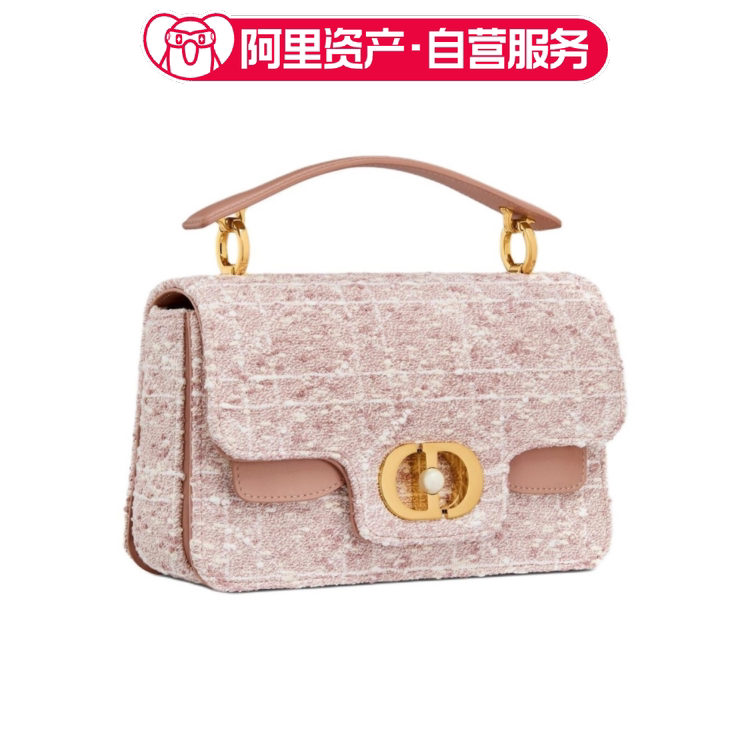 Brand New Dior/Dior Jolie Cannage Pattern Tweed Cotton Handbag Small Size Women's Rose Pink