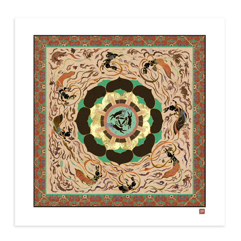 (Ex-gratia Pick-up) Fang Nan (Dunhuang Three Rabbit common ear Lotus Algae Well Pattern) Dunhuang Rabbit Series prints-Taobao