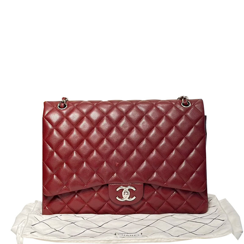 [98% New] Chanel Cf Lychee Pattern Cowhide Leather Burgundy Women's Single Shoulder Chain Bag