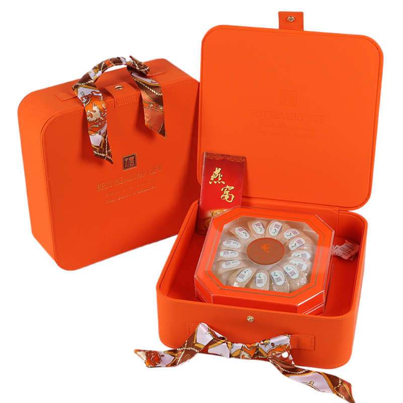 Orange Portable Bird's Nest Gift Box Packaging Box, High-End Sea Cucumber, American Ginseng, Dendrobium Universal Gift Box, Leather Box, Empty Box