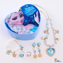 Childrens Necklace Princess Bracelet Ear Clip Ring Set Girls Jewelry Baby Girls Hair Accessories Cute Cartoon Jewelry