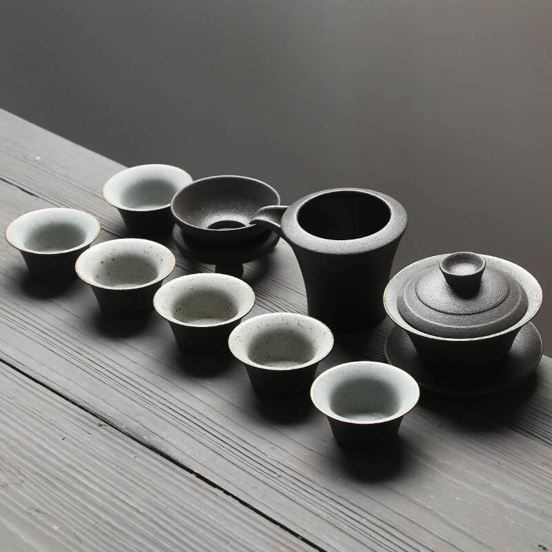 Su's ceramic SUSHI CERAMICS complete set of tea tea Coarse Pottery Black Charcoal Sand Kongfu Teacup Tea Tea Tea Set Band