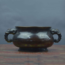 XH1012 Old Tibetan Copper Tire Double Elephant Ruyi Incense Burner