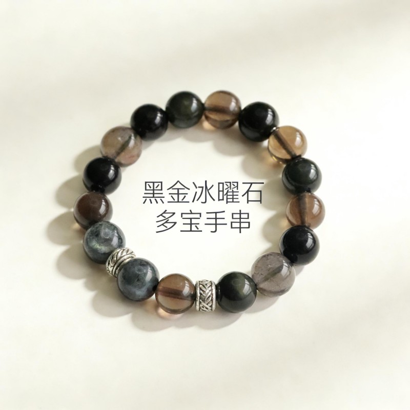 【黑金冰曜】珩钻黑曜石多宝手串10mm 珩钻实拍商品图