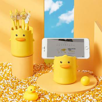 Office study yellow duck cute creative cartoon desktop plastic pen holder multifunctional mobile phone stand stationery storage