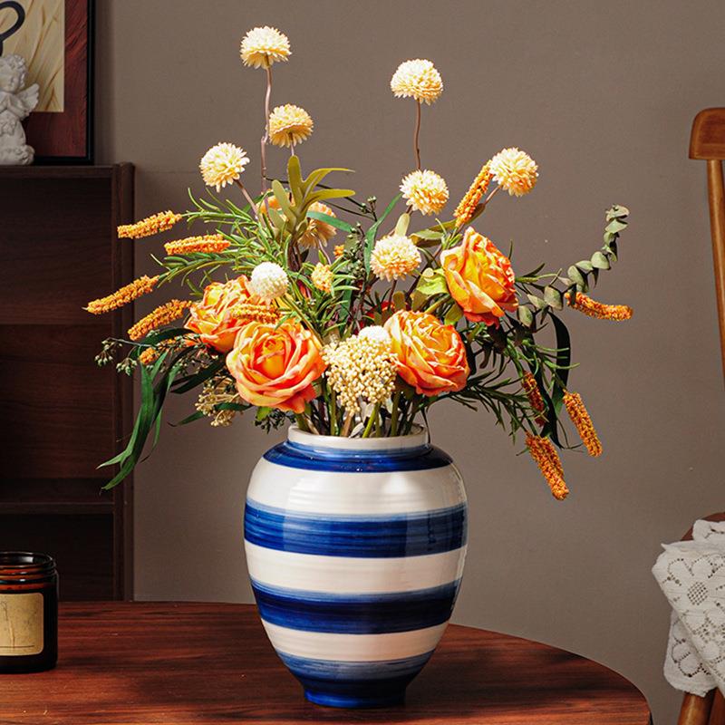 Nordic Modern Minimalist Vase Ornaments Hand-Painted Ceramic Living Room Dining Table Entrance Hall Flower Arrangement Porcelain Flower Vessel Decoration