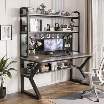 Desktop computer table for small apartments, thickened rental house study table, hole board desk with bookshelf integrated combination