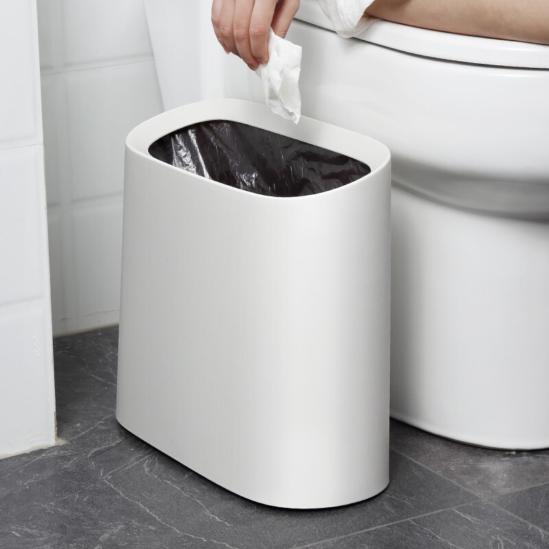 Japanese-Style Household Trash Can with Slanted Opening for Kitchen, Bathroom, and Restroom, Without Lid, Side-Opening, Narrow, Large Capacity