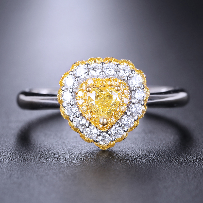0.23Ct Yellow Diamond Diamond Ring 18K Gold 9763I7