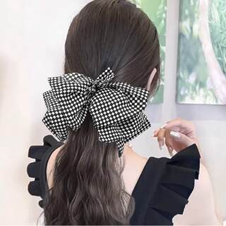Checkerboard Large Bow Hair Clip for the Back of the Head, 2024 New Spring Clip, High-End Ponytail Barrette Hair Accessory