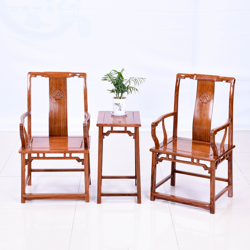 (Clearance price) rosewood official hat chair three-piece set hedgehog rosewood home backrest chair mahogany furniture