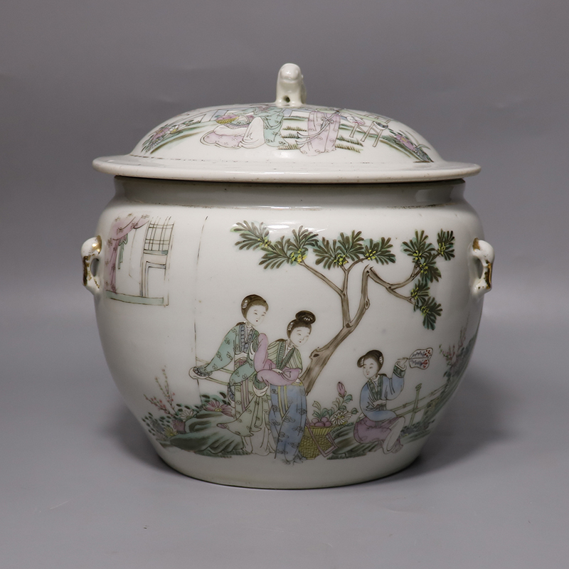 名家手工粉彩瓷器老瓷器收藏古董粉彩仕女大罐余元昌造款