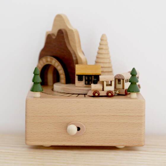 Music Box Wooden DIY Handmade Children's Birthday Gift Creative Ornament Carousel Christmas Music Box Cross-Border