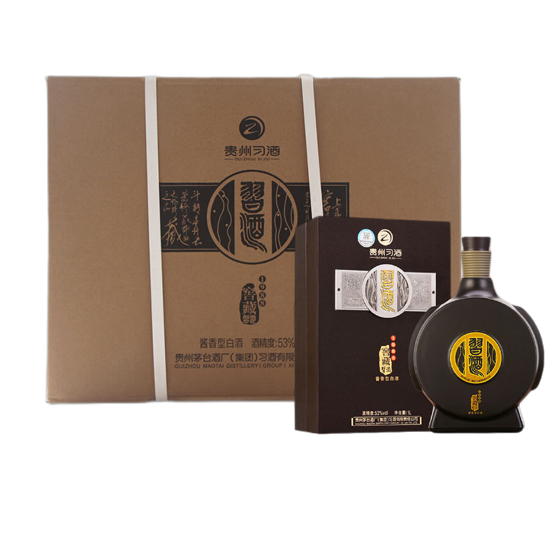 贵州习酒窖藏1988 53度1L 酱香型白酒一箱4瓶公斤装