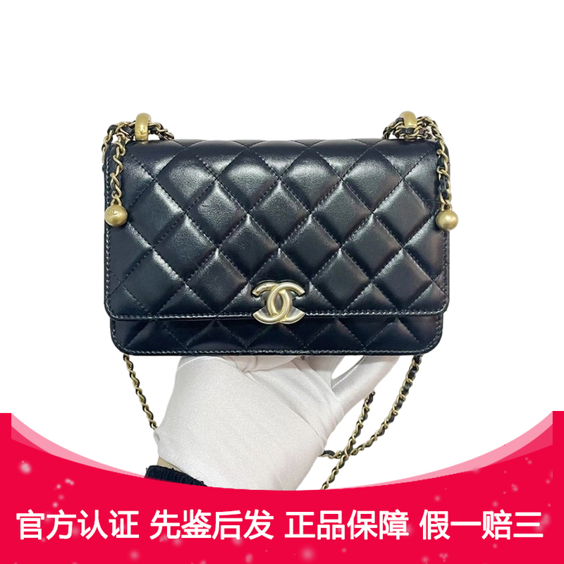 Authentic [9.9 New] Chanel/Chanel 21A Black Gold Buckle Double Gold Ball High-End Woc Shoulder Crossbody Bag