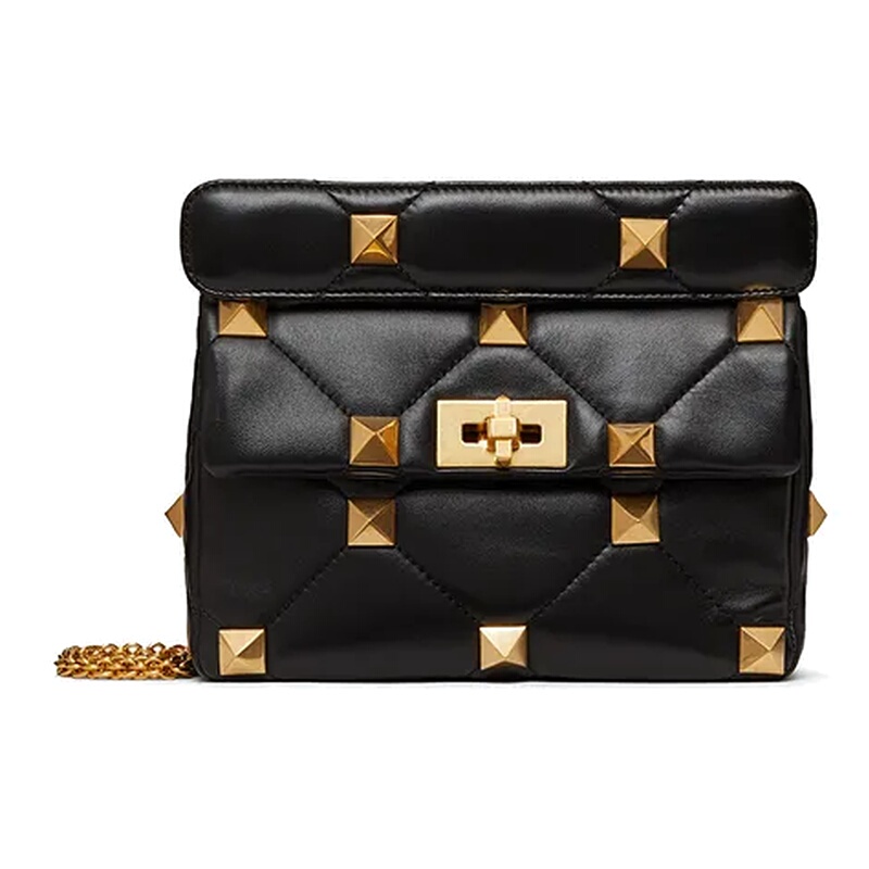 Unused Valentino/Roman Stud Series Black Medium-Sized Shoulder Bag Made of Sheep Leather Unused Valentino/Roman Stud Series Black Medium-Sized Shoulder Bag Made of Sheep Leather