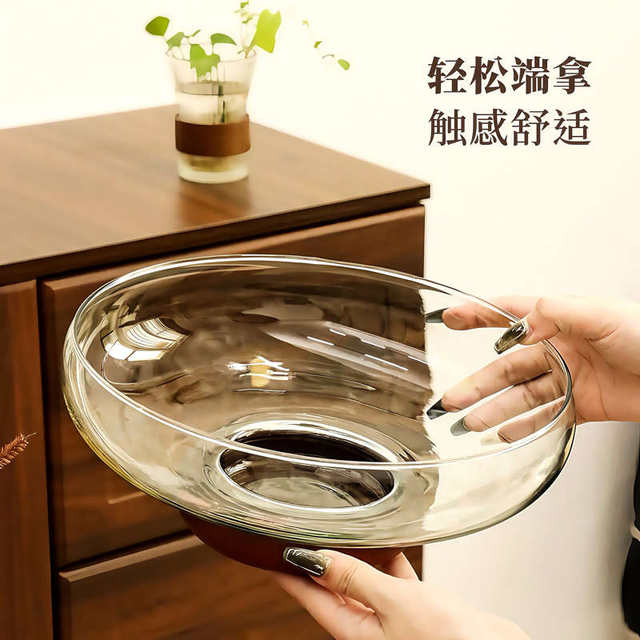 Jinkabai glass fruit tray living room new exquisite fruit pot snack storage Chinese dried fruit tray high feet