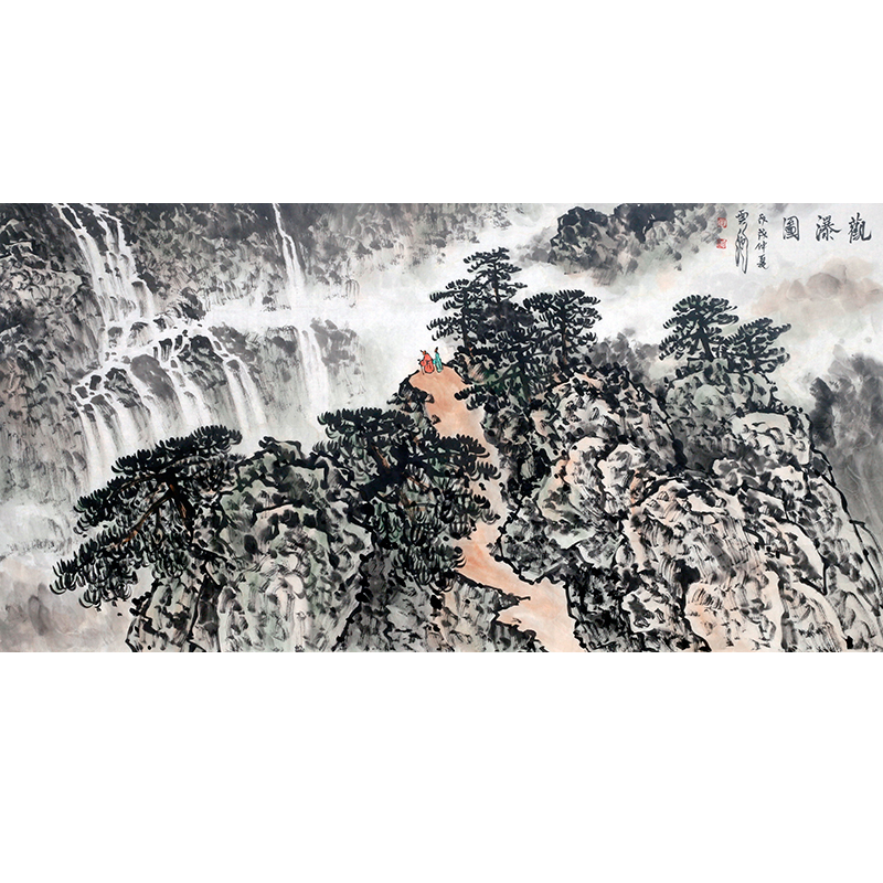 Pay attention to the "Waterfall View Picture" of Geyunchi, a member of Jiangsu Artists Association, hand-painted landscape living room