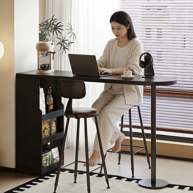 French-Style Black Bar Table for Home Use, Suitable for Small Apartments, High-Legged Table, Extendable Bar Cabinet, Integrated Living Room Partition Table