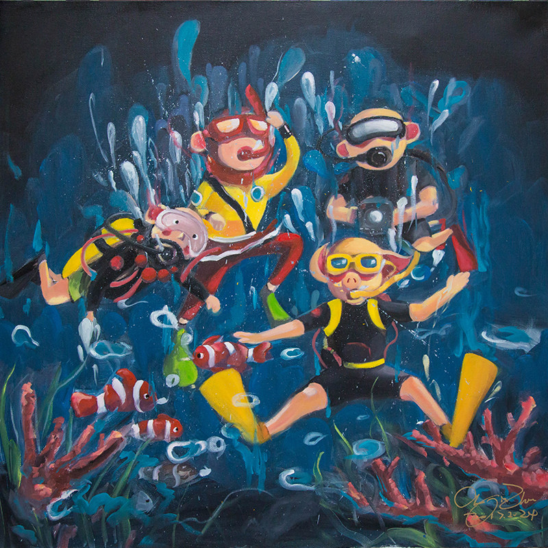 (Oil Painting Original) Search Hunter Chen Jianzhou < Undersea Treasure Hunt > 120 * 120cm West Tours Original for Auction