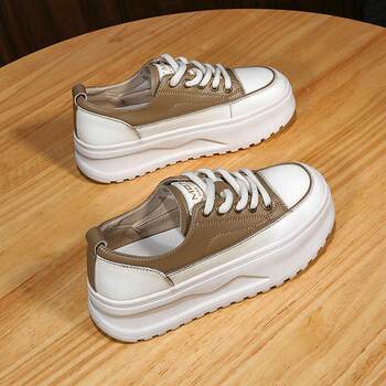 Genuine leather super popular sports and leisure bags, shoes, thick soles for women, 2026 spring new style, platform casual sneakers, white shoes for women