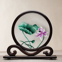 Su embroidery double-sided embroidery pure hand embroidery table screen Lotus Rhyme new Chinese style home decoration ornaments gifts