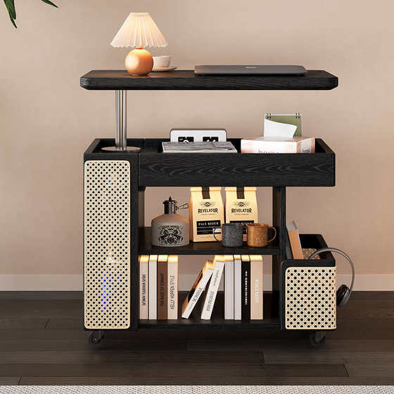 全实木升降茶几桌小户型客厅家用沙发边柜可移动小推车巴士边几