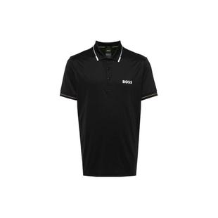 Boss 直筒短袖 Hugo 纯色翻领合身时尚 黑色 Polo衫 男款