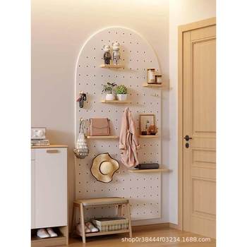 Wooden hole board entrance entrance hall storage rack wall desktop cover storage rack solid wood hanging rack