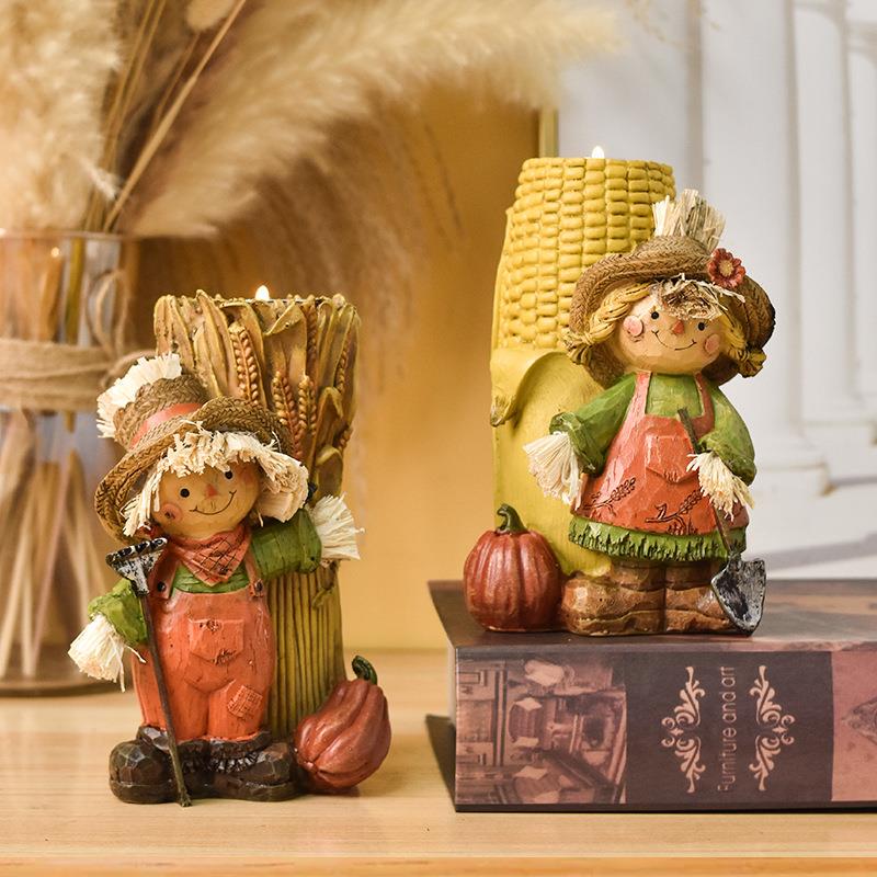Cross-Border New Products Halloween Pumpkin Harvest Festival Straw Doll Ornaments Thanksgiving Turkey Resin Crafts Decoration