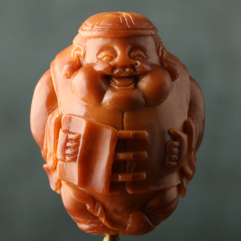2 3x2 95cm (Landlord God of Wealth) Works by Cheng Fei Olive Nuclei Carving Three Flowers Old Oil Nuclei