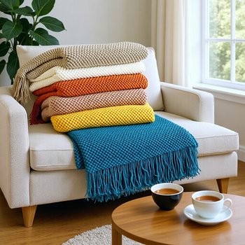 C11 Corn Kernel Pattern Throw Blanket Solid Color Knitted Blanket for Guesthouses, Hotels, Bed Ends, Office Blankets, Airplane Blankets