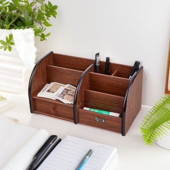 Huixing wooden pen holder multi-functional storage box office decoration small furniture desktop organizing storage Pen Holder