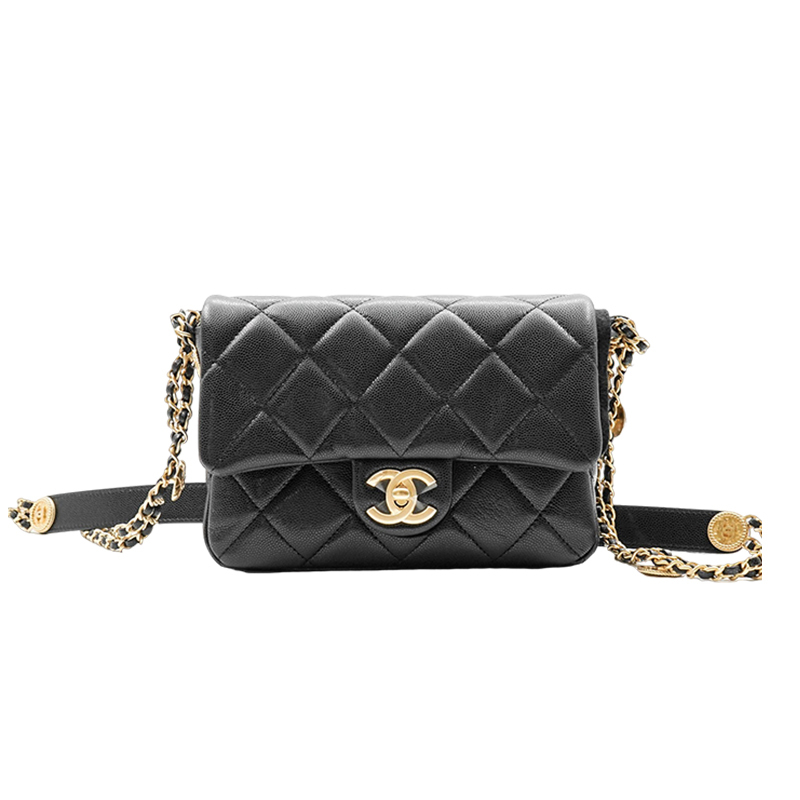 Brand New Chanel 22A New Model Gold Coin Square Mini Crossbody Shoulder Bag for Women in Pebbled Leather Brand New Chanel 22A New Model Gold Coin Square Mini Crossbody Shoulder Bag for Women in Pebbled Leather