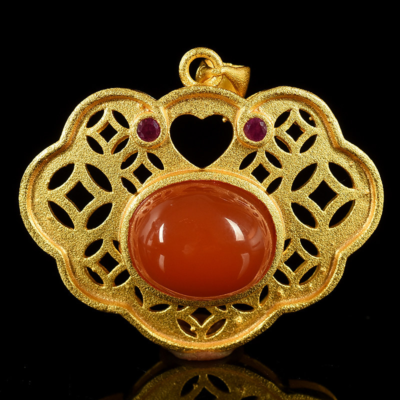 4 67 grams Old - fashioned S925 silver inlaid retro - luxury south red - agon egg noodle hanging