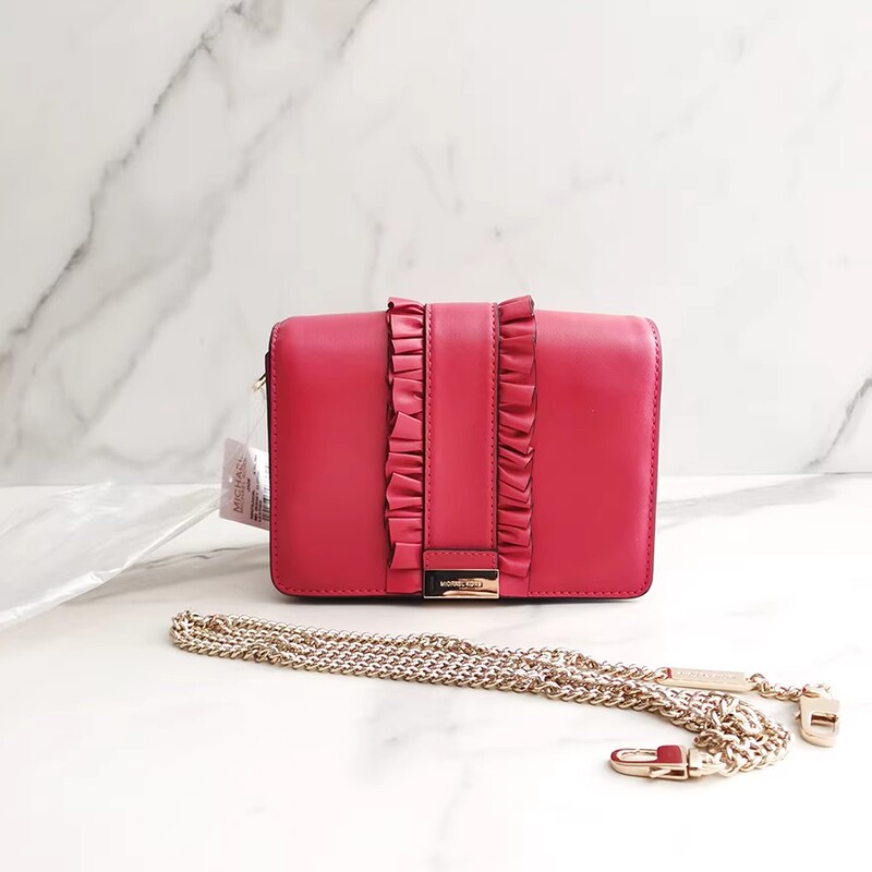 Special Sale [98% New, Unused] Mk/Michael Kors Rose Red Leather Chain Shoulder Crossbody Women's Bag