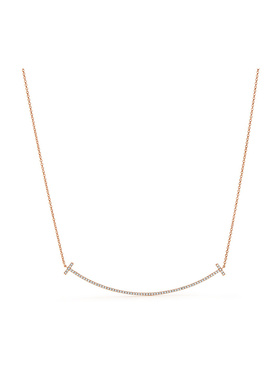 9.9新TIFFANY & CO.蒂芙尼 T系列笑脸镶钻18K玫瑰金女款项链