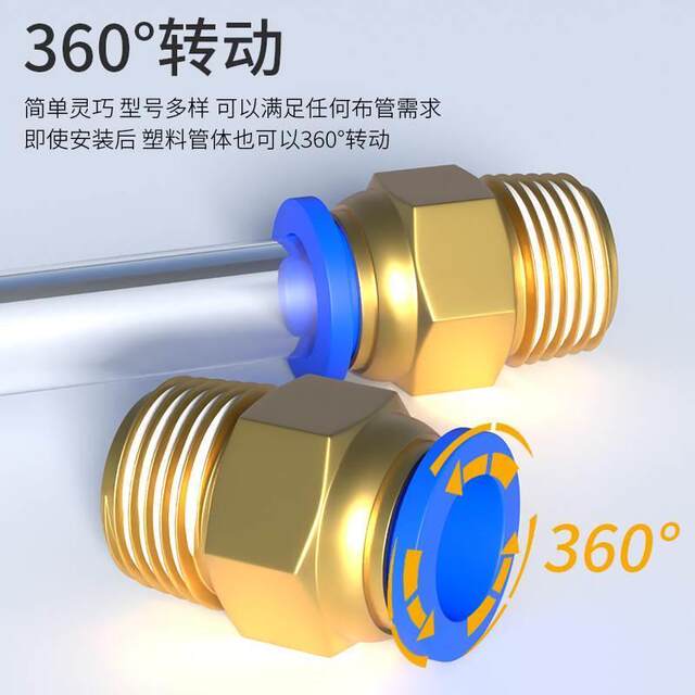 Pneumatic Air Pipe Straight-Through Threaded Pc Quick-Connect Fitting Outer Diameter External Thread G1/2/3/4 Inch 6-8-10-12mm5