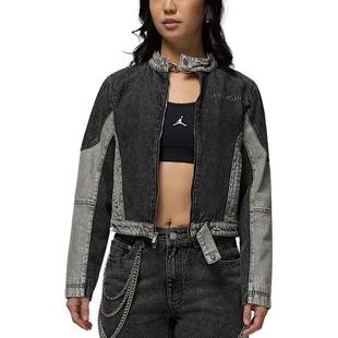 Jordan Air 柔软亲肤时尚立领夹克外套 女款 黑/青灰色/铁灰