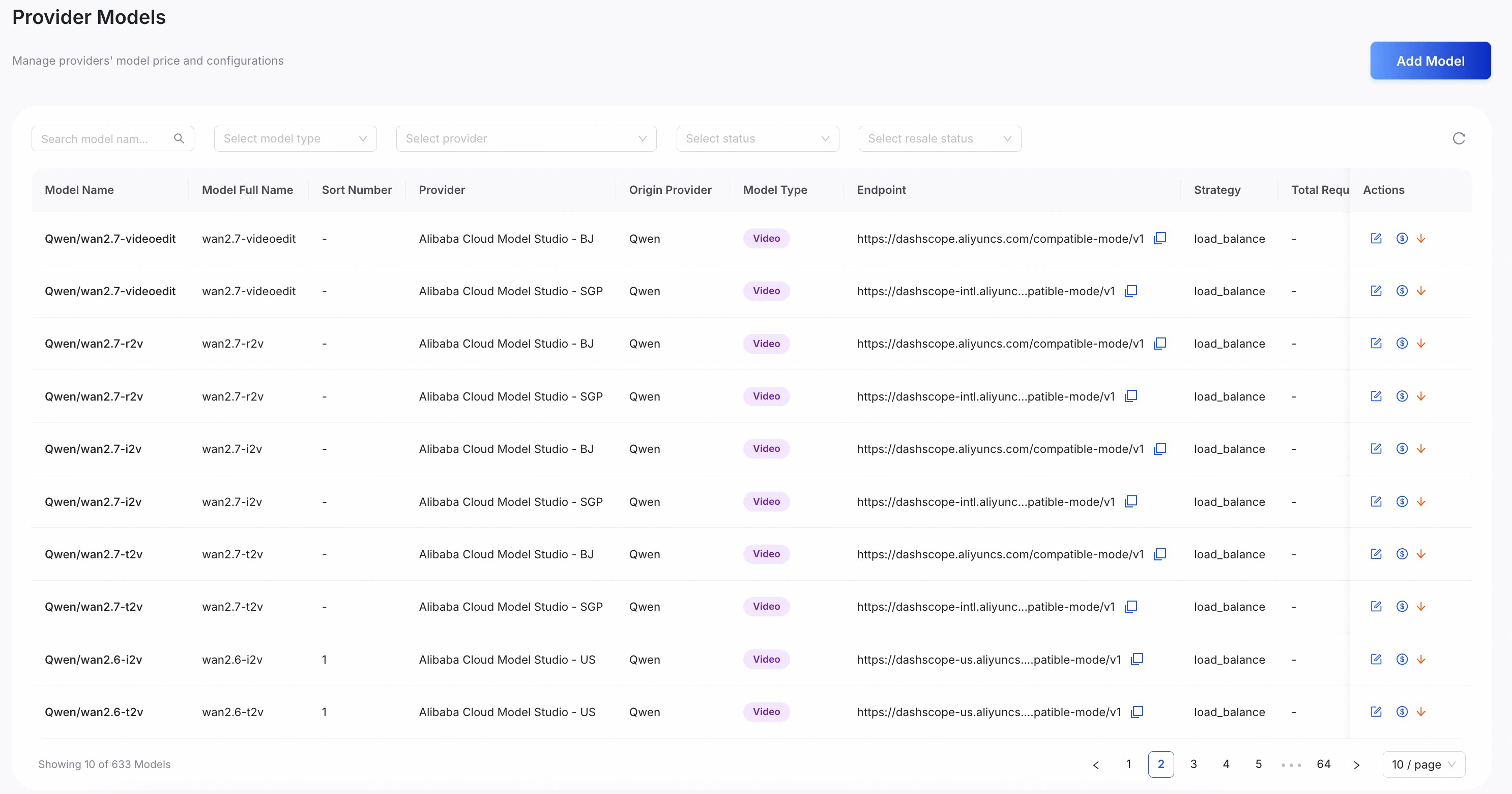 Provider Models Page