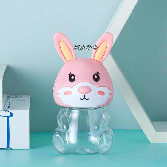 PET可爱兔子卡通透明塑料包装收纳罐食品级零食瓶子包装手提密封