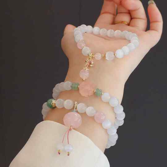 Lychee White Jelly Elastic Pumpkin Flower Pendant Bracelet ins Style High-End New Chinese Retro Style Bracelet Hanfu