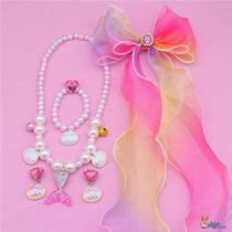 Children and girls mermaid necklace bracelet earrings ring princess girl set hairpin gift box fish tail jewelry