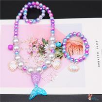Childrens Jewelry Mermaid Tail Princess Girls Pearl Necklace Bracelet Ring Earrings Set Girls Baby Accessories