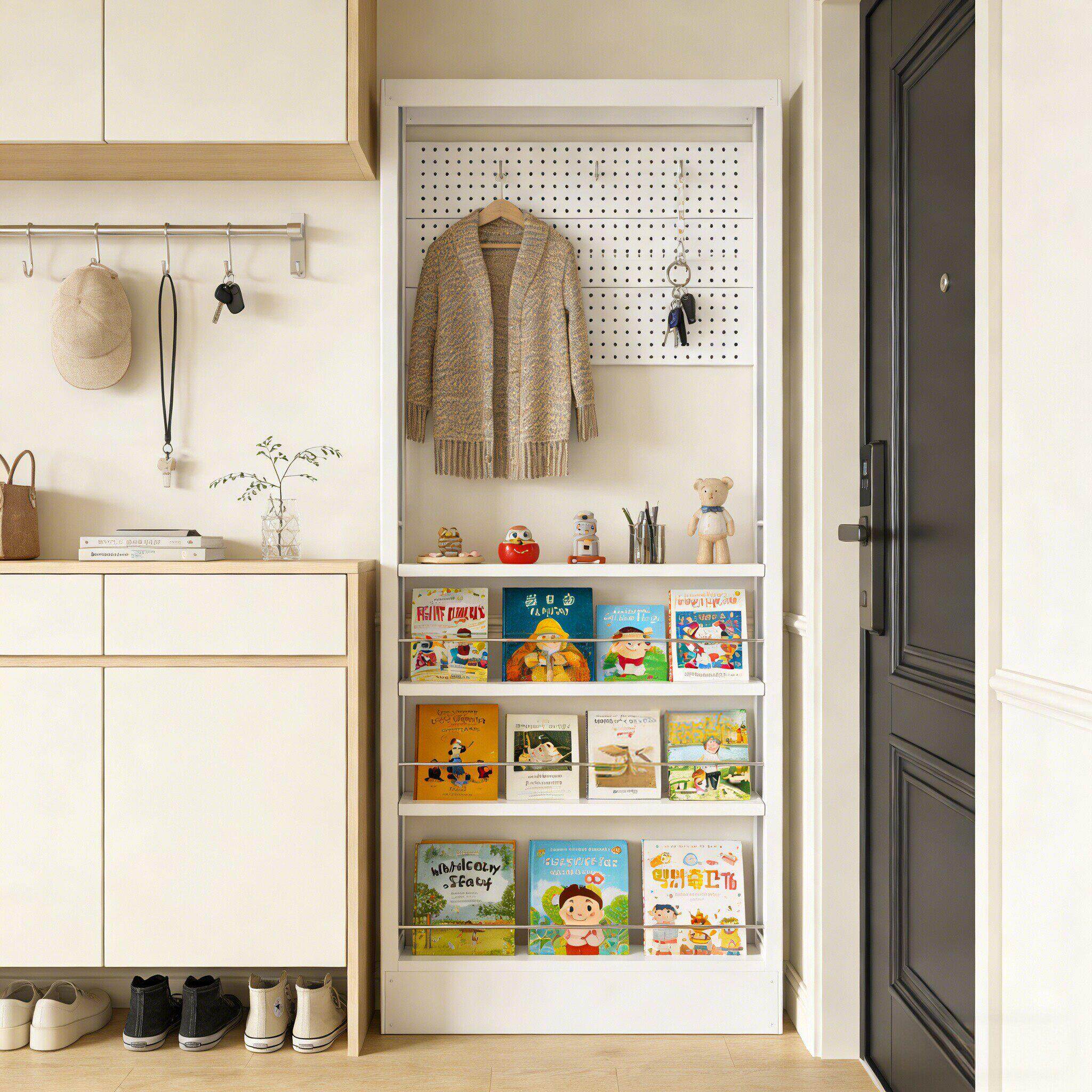 Steel door back hole plate storage rack floor-to-ceiling wall bookshelf door hanging clothes rack living room 8cm gap storage layer